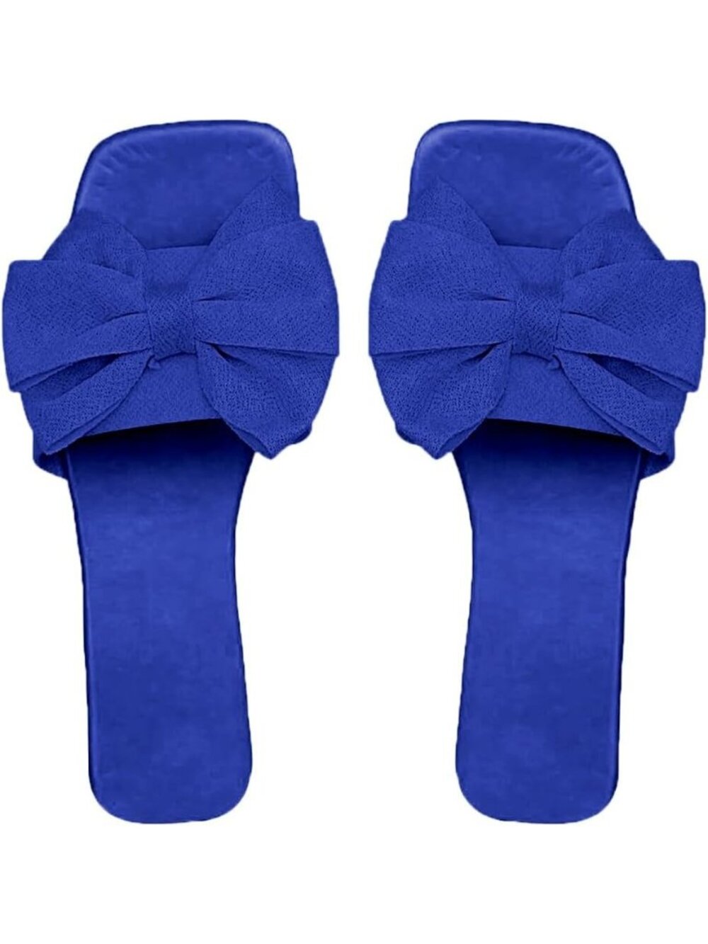 Women's Blue Rubber Summer Open Toe Slip On Stylish Bow Slide Flat Sandals
